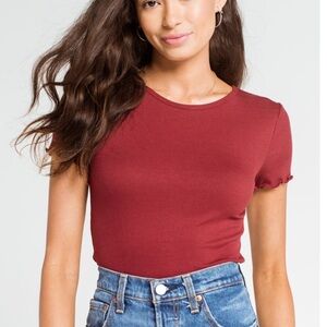 NWT Tilly’s Ribbed Lettuce Edge Womens Wine Crop Tee DESTINED
